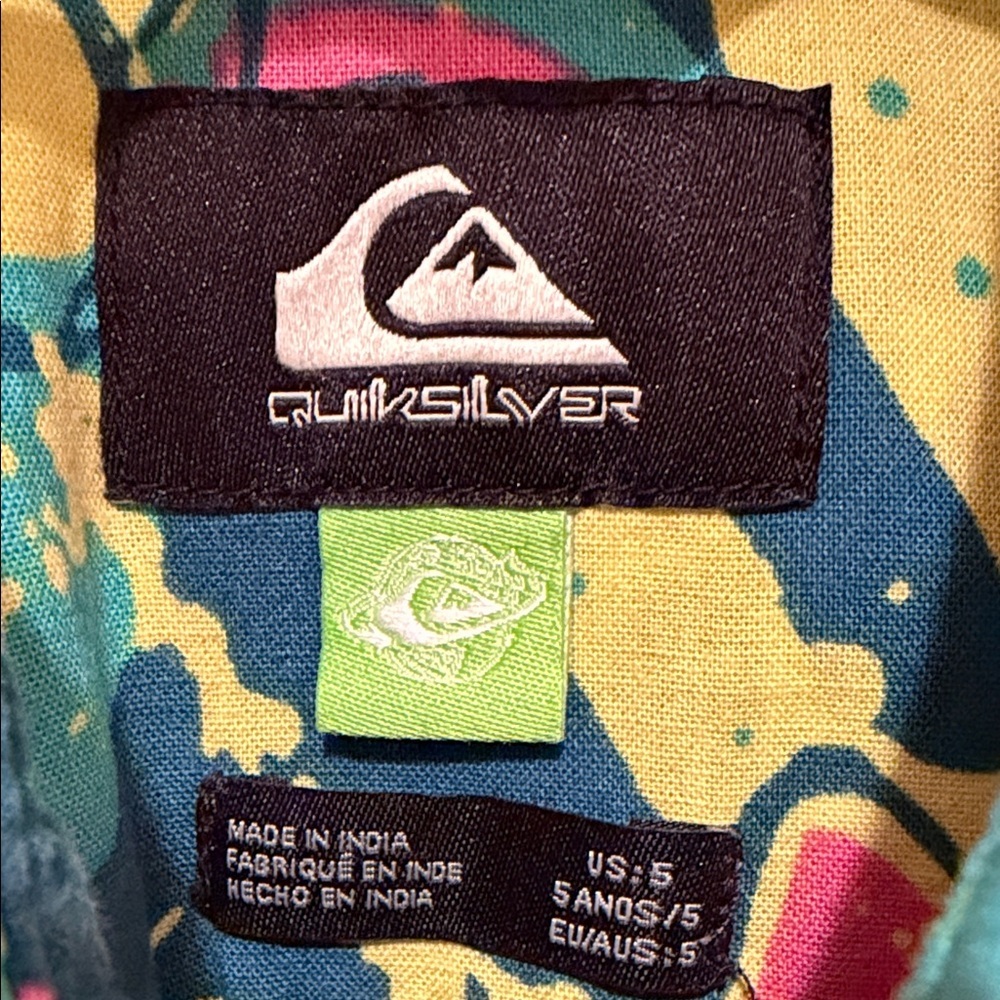 🌊 Quiksilver Boys Size 5 Surf Button Up Shirt Neon Graphic 100% Cotton Retro - Picture 3 of 11